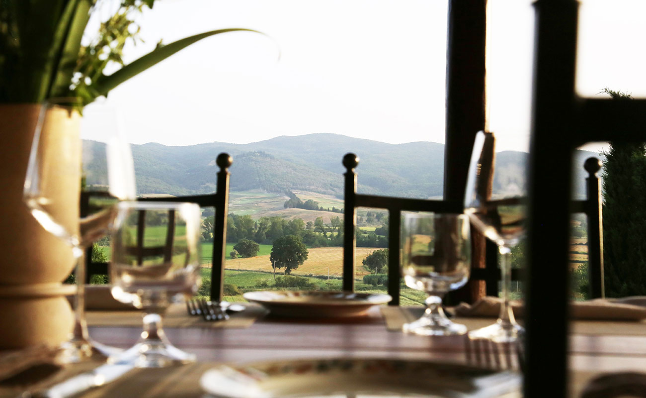 Casali di Bibbiano view from terrace dining table